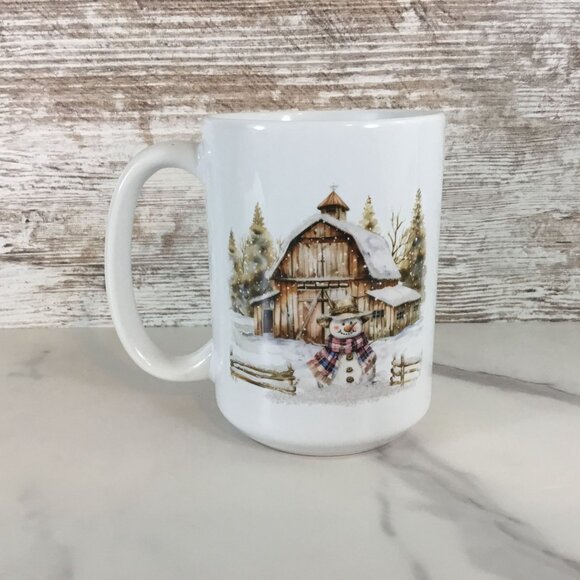 Rustic Country Snowman 15 oz Ceramic Coffee Mug - Picture 3 of 6